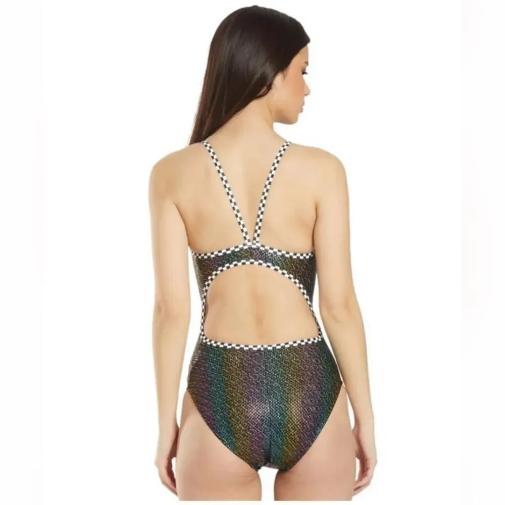 NWT New THE FINALS Racing Swimsuit Glitz Glam Foil Rainbow Flutterback 22 Girl 5
